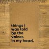 Things I Was Told By The Voices In My Head Lined Notebook
